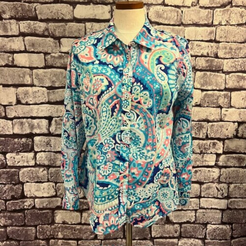 Talbots Multicolored Button Down Long Sleeve Blou… - image 1